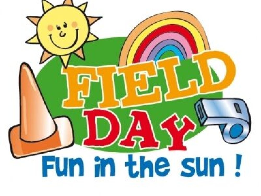 rainbow, sun, grass, whistle, cone, field day fun in the sun text