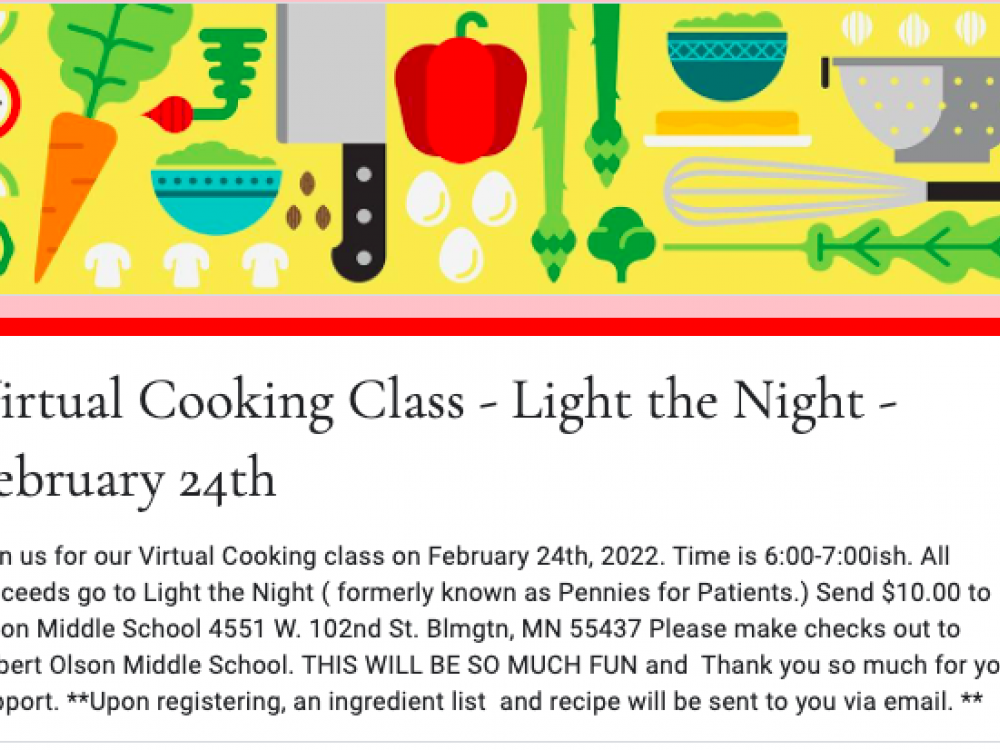 Virtual Cooking Class - Light the Night - February 24th