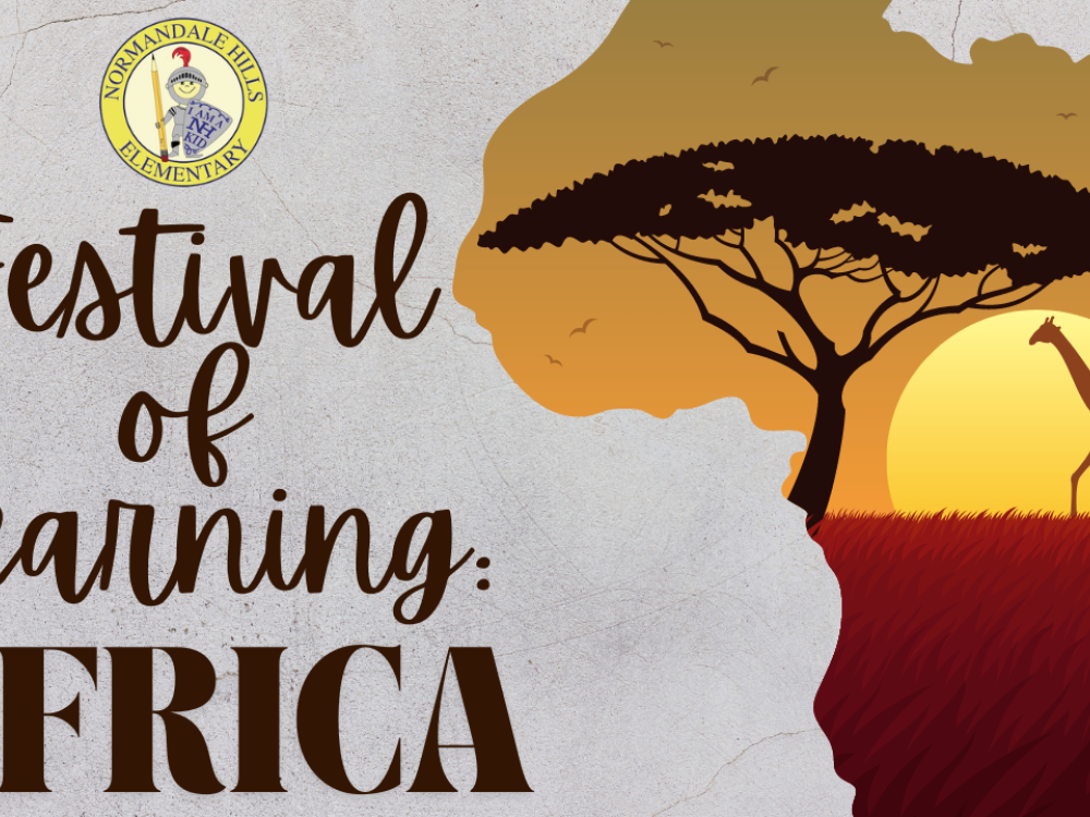 Festival of Learning Africa with the Normandale Hills logo and a picture of the continent of Africa