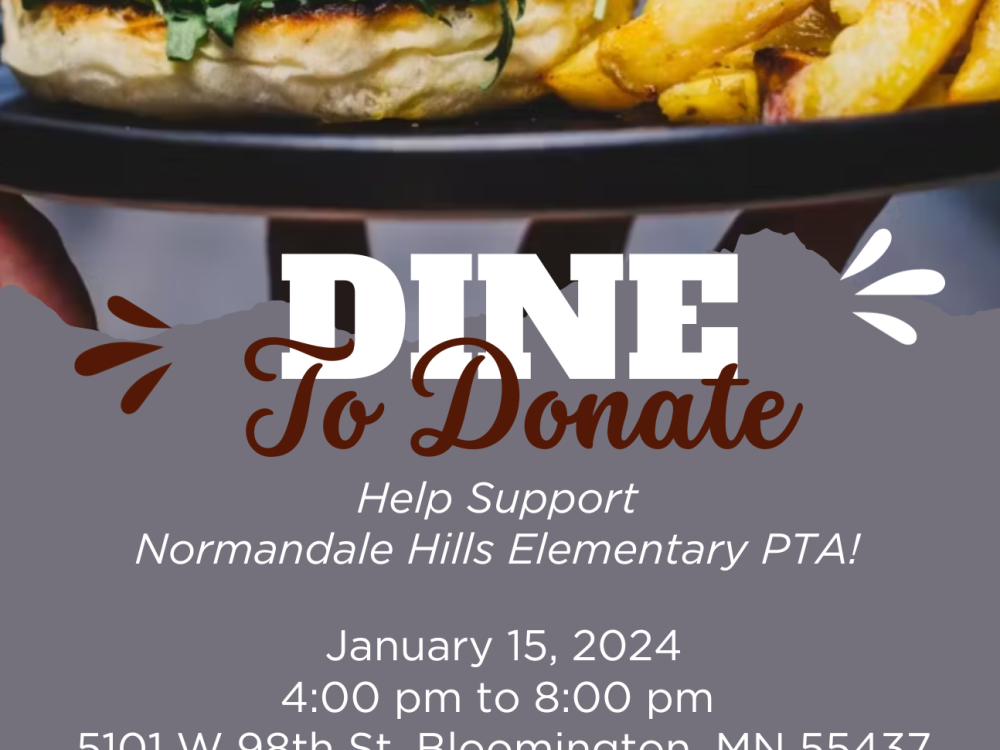 Dine to Donate at Northstar Tavern text with a picture of fries and burger
