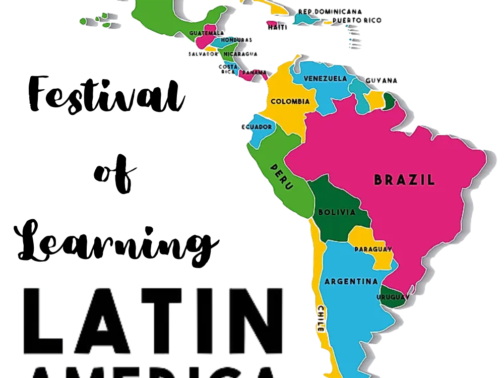 picture of Latin America with the text Festival of Learning Latin America