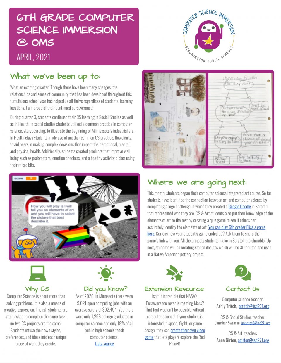6th Grade Computer Science Newsletter