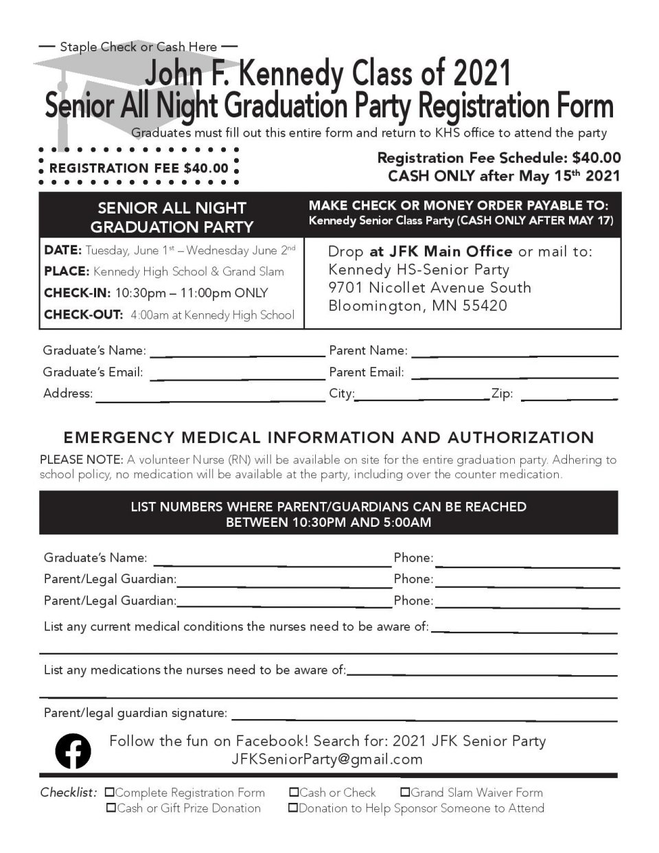 Senior All Night Party Registration Form