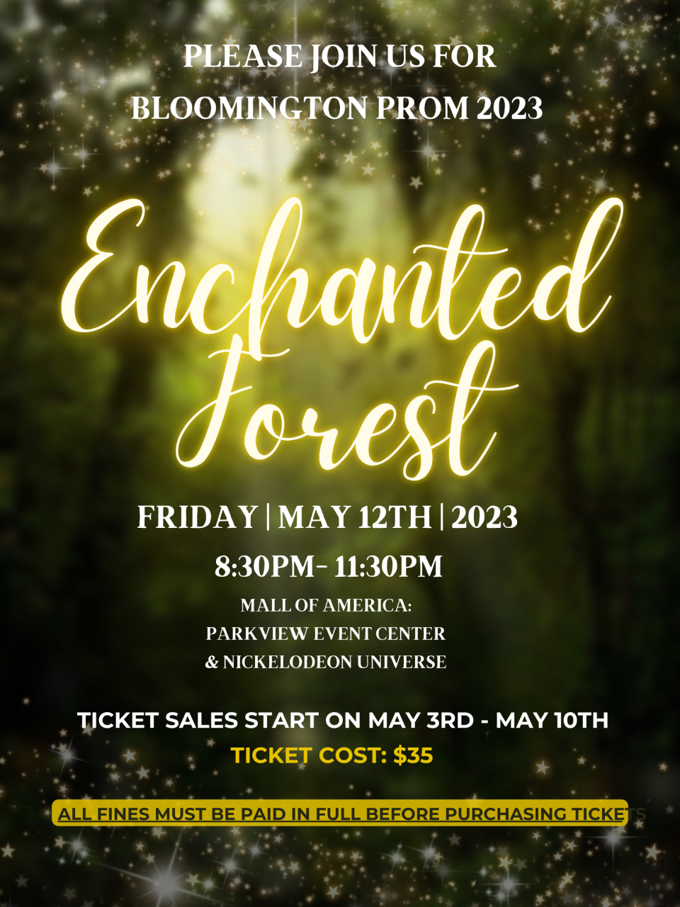 prom 2023, friday may 12th 8:30 - 11:30 pm, mall of america