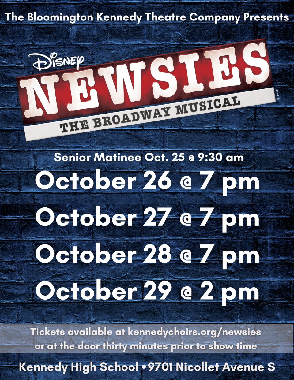poster with dates for Newsies musical