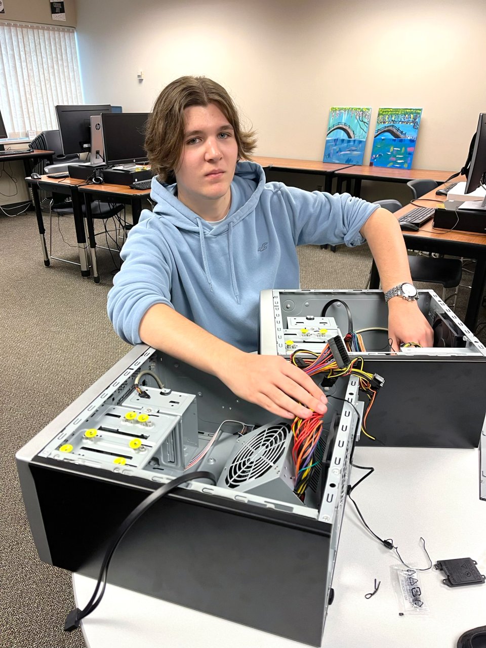 student working on computers