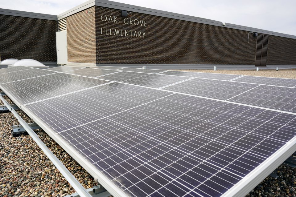 solar panels on the roof of Oak Grove Elementary