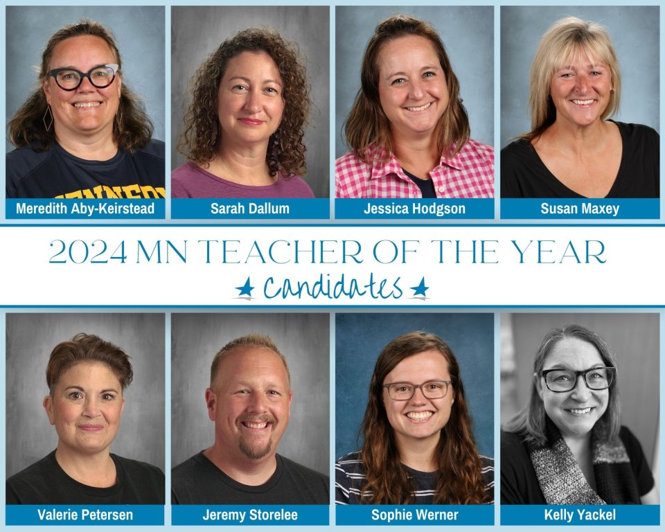Collage with all eight Bloomington teachers nominated for Minnesota Teacher of the Year